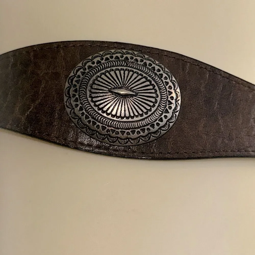 Jessica Simpson Boho Western Brown Belt‎ with Silver Buckle & Silver Conchos